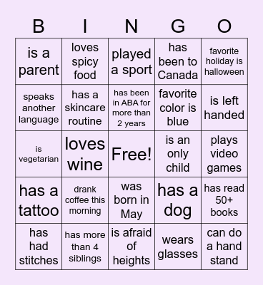Human Bingo!!! Bingo Card