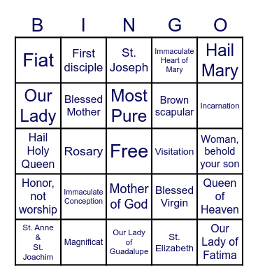 Mother Mary Bingo Card