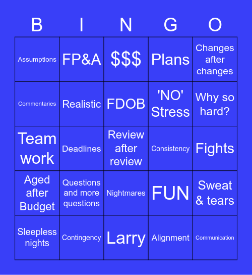 B U D G E T Bingo Card