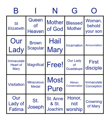 Mother Mary Bingo Card