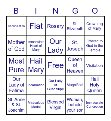Mother Mary Bingo Card