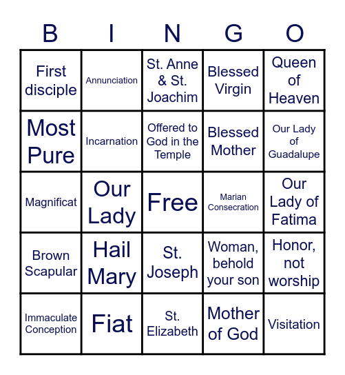 Mother Mary Bingo Card