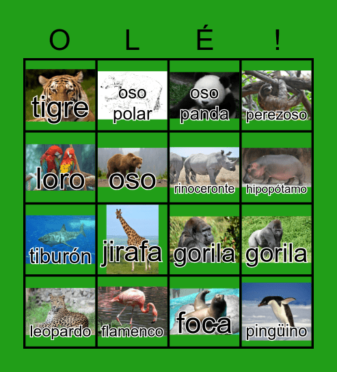 Animales en el Zoológico Bingo Card