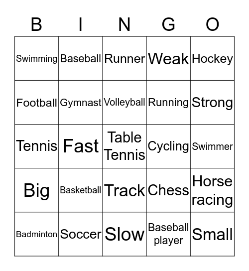 Sports Bingo Card