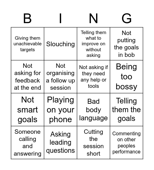 Bad Goal Session Bingo Card