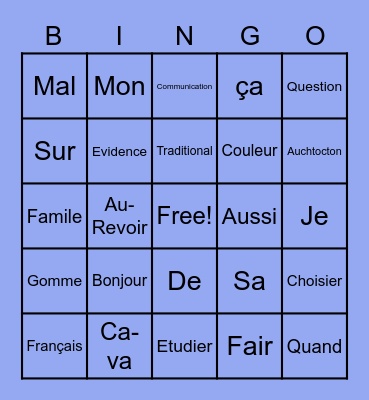 Bingo: French Words Bingo Card