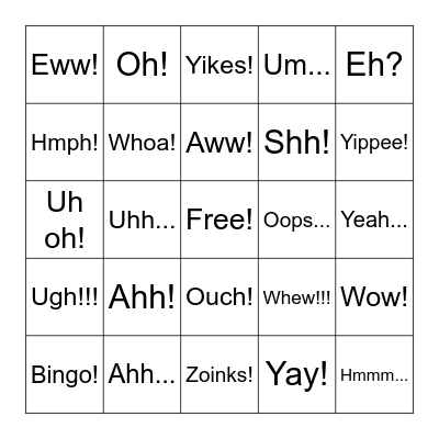 Interjection Bingo Card