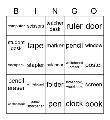 Materiales escolares Bingo Card