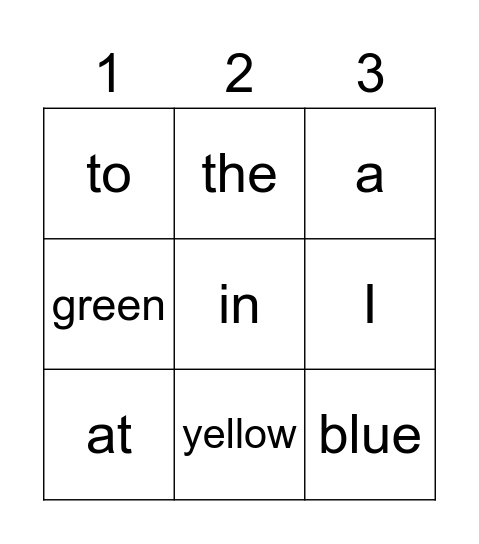 Sight Words Bingo Card