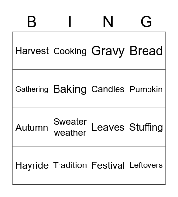 Thanksgiving BINGO Card