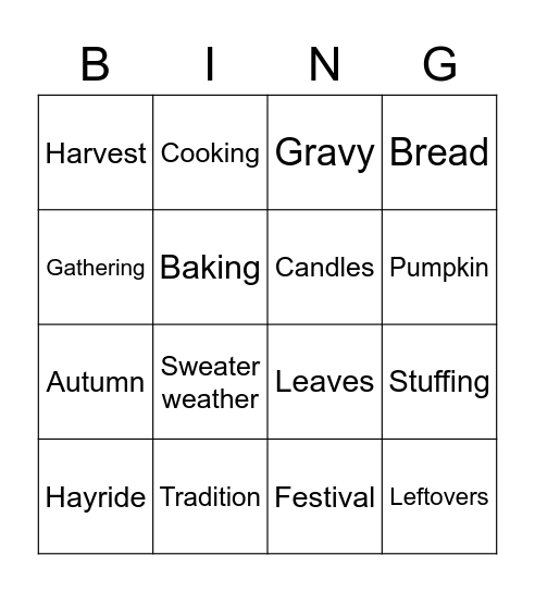 Thanksgiving BINGO Card