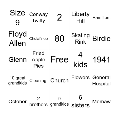 All About Memaw Bingo Card