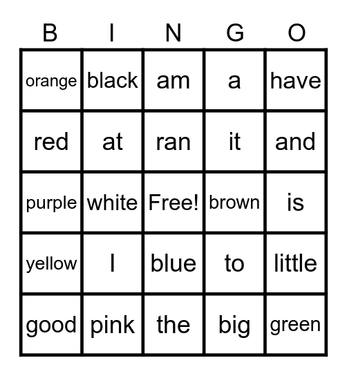 Sight Word Bingo Week 2-6 Bingo Card