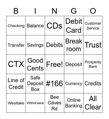 Prosperity Bank Bingo Card