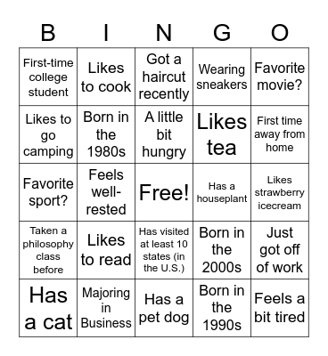 Icebreaker Bingo Card