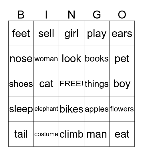 The Elephant Costume Bingo Card
