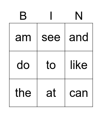 Heart Word Bingo Card