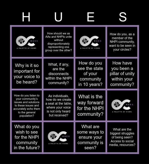 HUE-GO Bingo Card