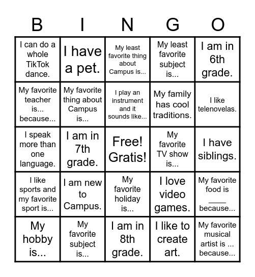 Untitled Bingo Card