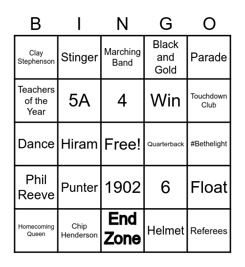 Calhoun Homecoming Bingo Card