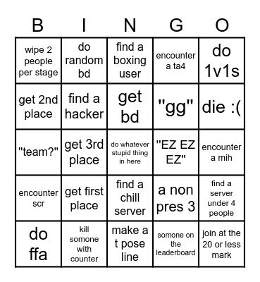 KING CRIMSON REQ SBR BINGO Card