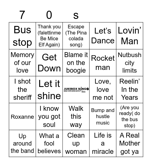 Birthday Beats Bingo 092721 70s Bingo Card