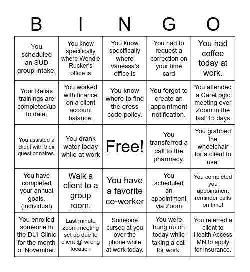 As the Service Turns... Bingo Card