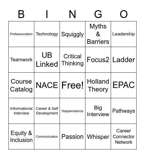 UE 101 Bingo Card