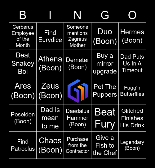 GlitchedMythos Hades Bingo Card