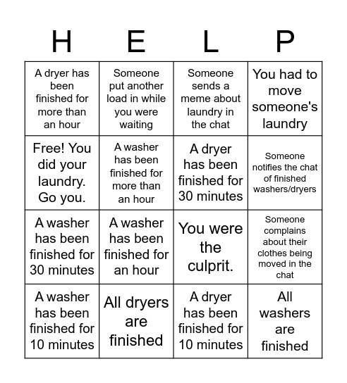 Rutherford Laundry Bingo Card