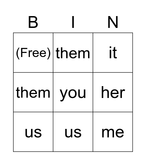 Object Pronouns Bingo Card