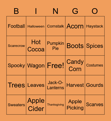 All Things Fall Bingo Card