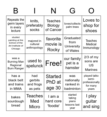 Meet Your Professors! Bingo Card