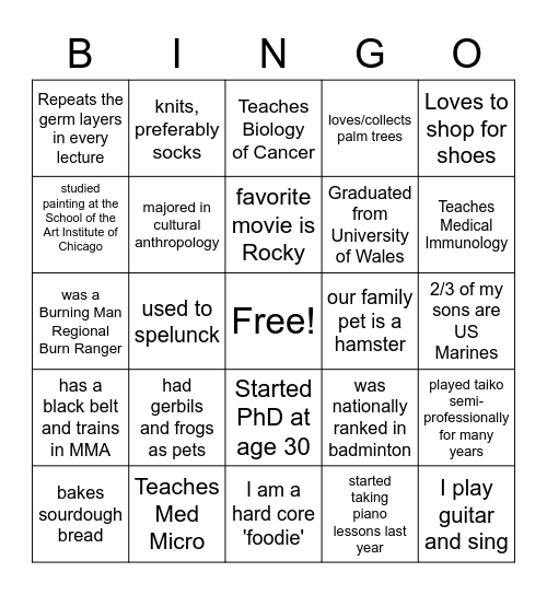 Meet Your Professors! Bingo Card