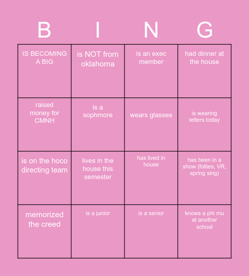 PHI MU bingo Card