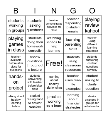 FCS Observation Bingo Card