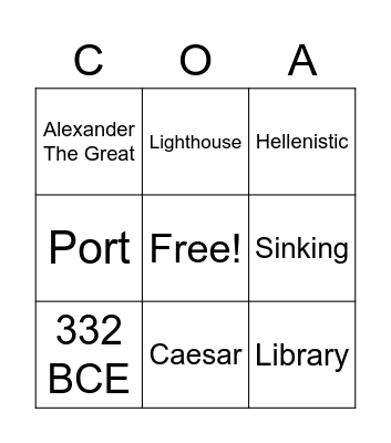 City of Alexandria Bingo Card