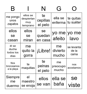 Dean- reflexive verbs Bingo Card