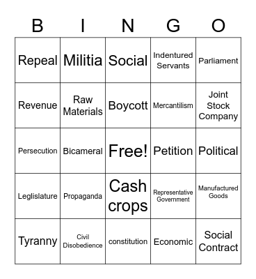 Units 1 & 2 Vocabulary Bingo Card
