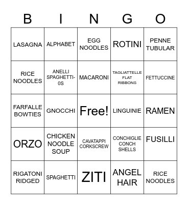 NOODLE BINGO Card
