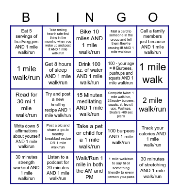 COVID Mile Challenge BINGO Card