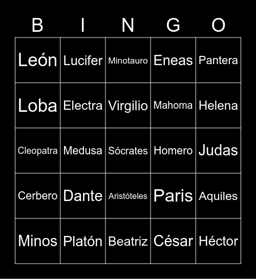 Personajes de la Divina Comedia Bingo Card