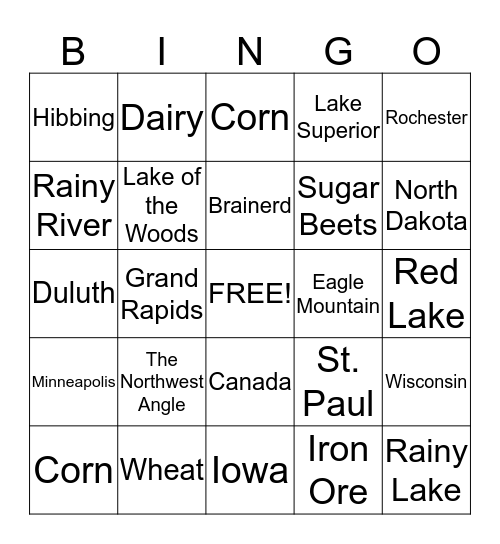 Minnesota Bingo Card