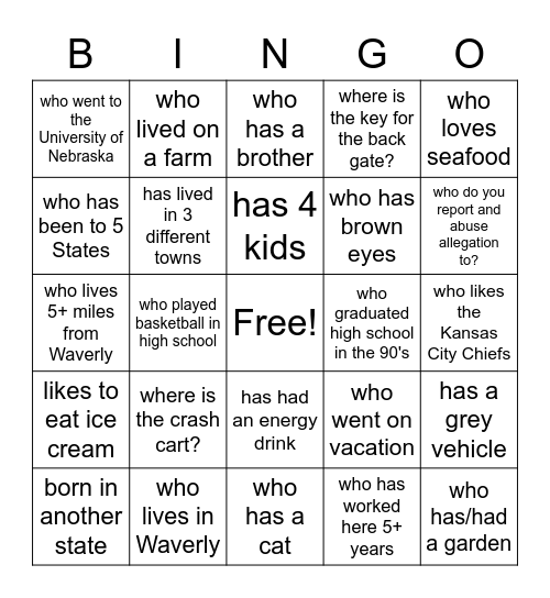 Waverly Bingo Card