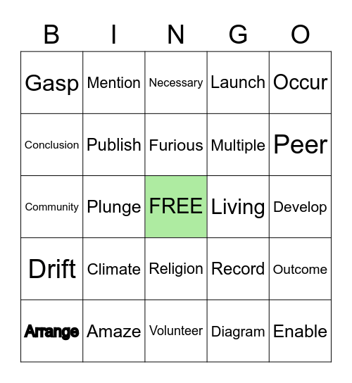 Tier 2, 3rd Grade Vocabulary Bingo Card