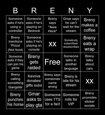 Breny Bingo Card