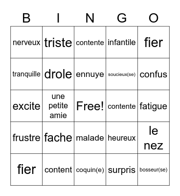 les emotions Bingo Card