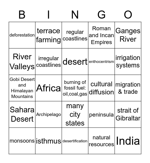 Geography Bingo Card