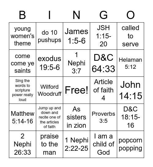 Spiritual Bingo Card