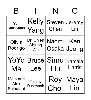 Asian Americans Bingo Card